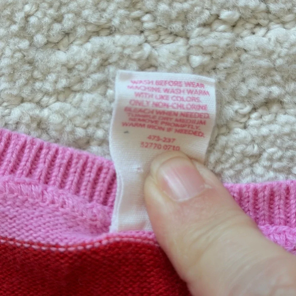 OshKosh B'gosh Girls Pink Red Striped V-Neck Cotton Knit Sweater Size 6X Sporty